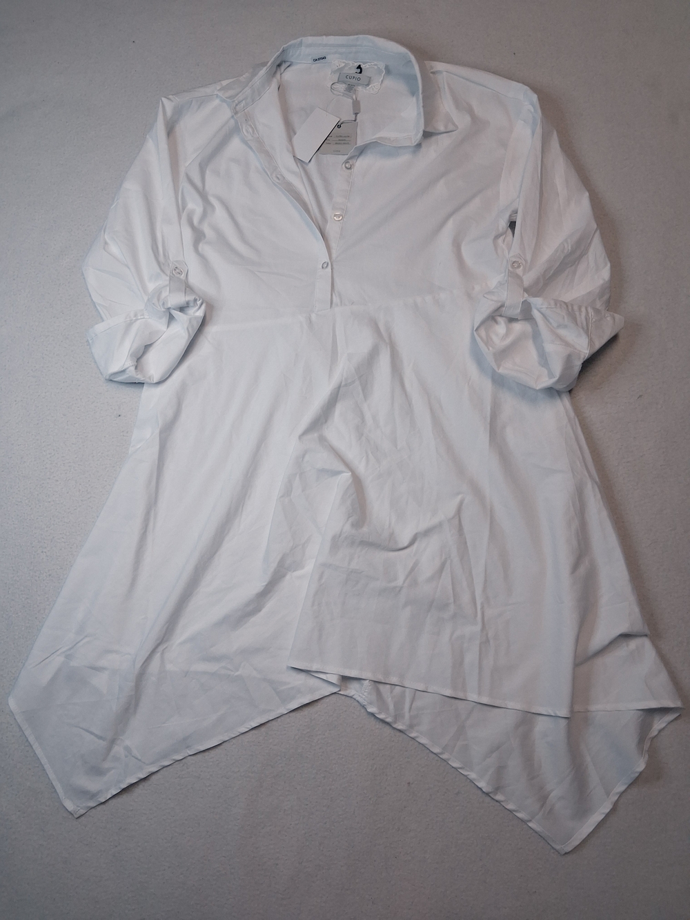 Cupio White Handkerchief-Hem Tunic Shirt